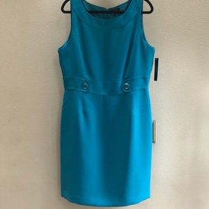 Tahari ASL Sheath Dress Turquoise Elegant Chic 50's style fully lined 16